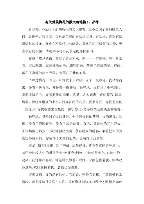 有关赞美梅花的散文随笔作文【精选3篇】