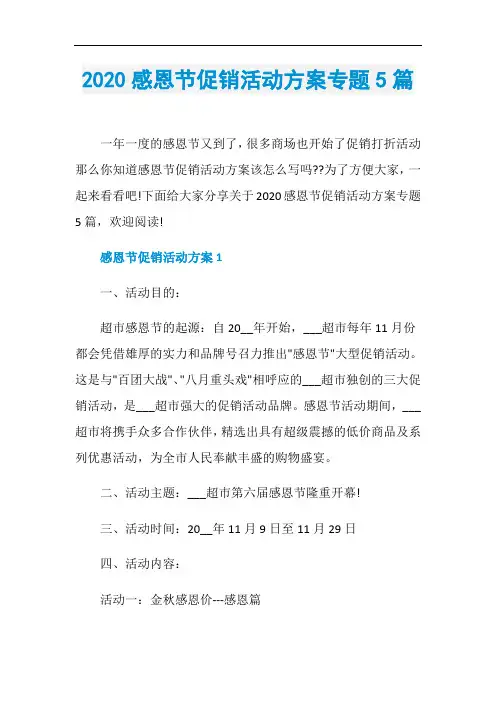 2020感恩节促销活动方案专题5篇