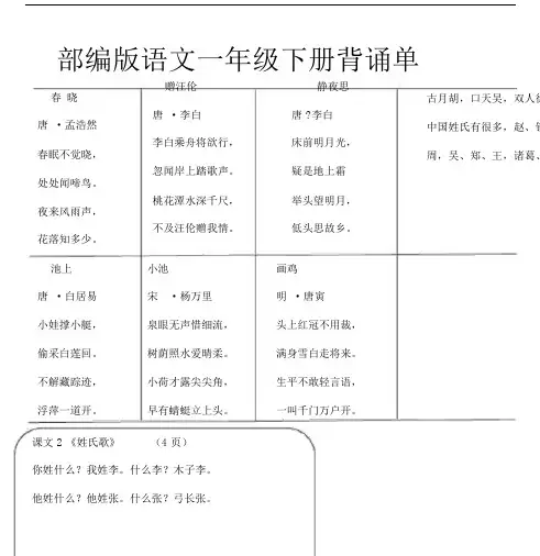 部编版本语文小学一年级的下册的要求背诵内容.docx