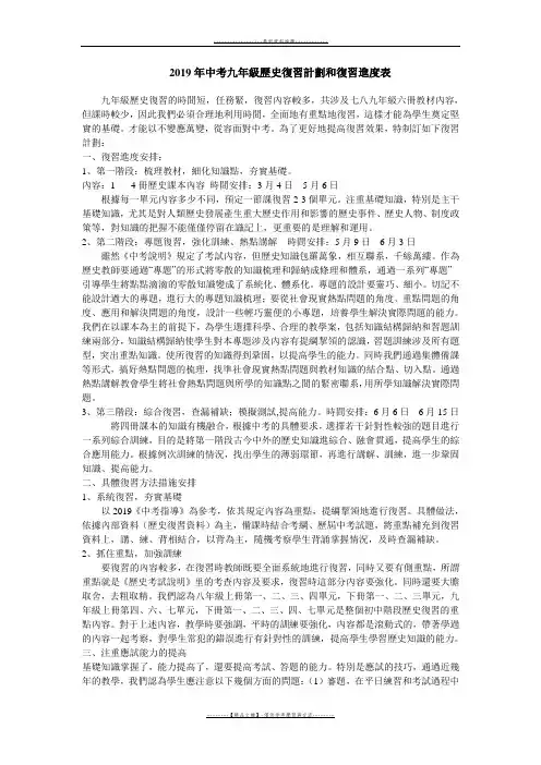 【精品】2019年中考历史复习计划word版本