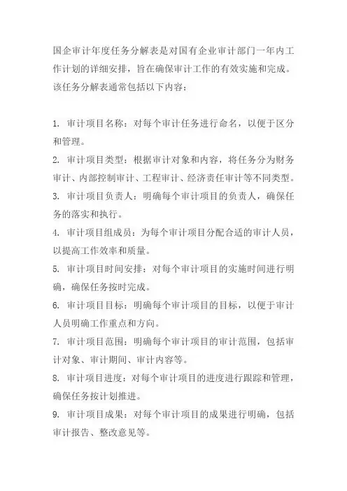 国企 审计年度任务分解表