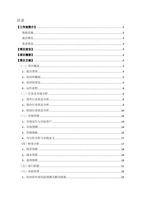 大学生创业项目之手绘POP培训班创业计划书