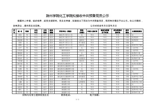 滁州学院党校学员考核登记表