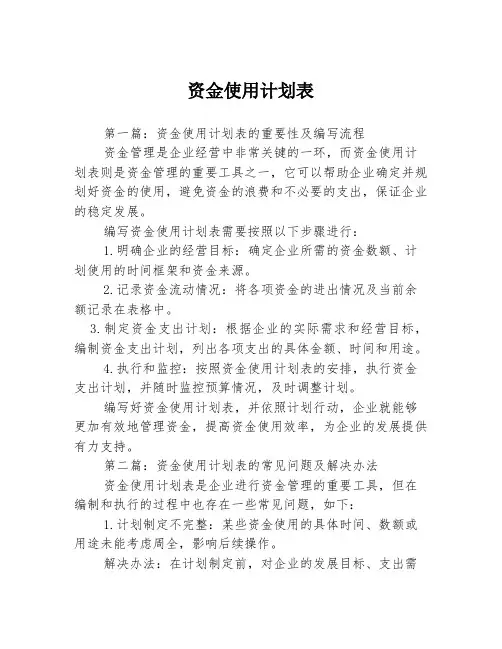资金使用计划表3篇