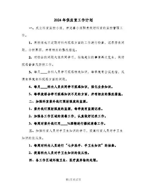 2024年供应室工作计划（五篇）