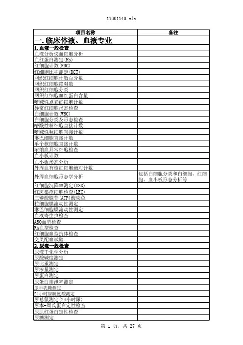 临床检验项目目录