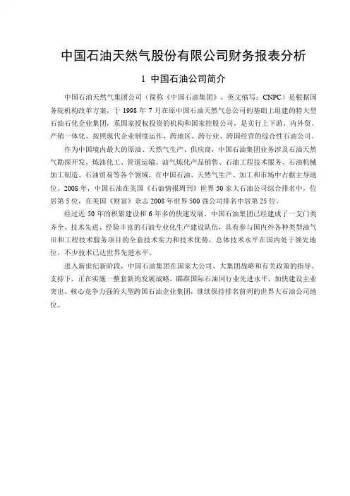 中国石油天然气股份有限公司财务报表分析