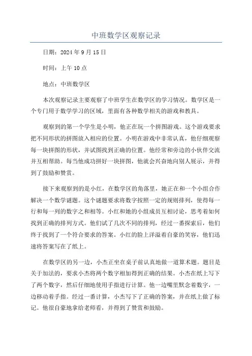 中班数学区观察记录