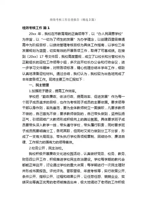 绩效考核工作自查报告（精选3篇）