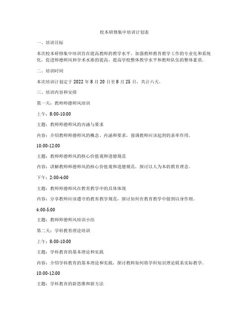 校本研修集中培训计划表