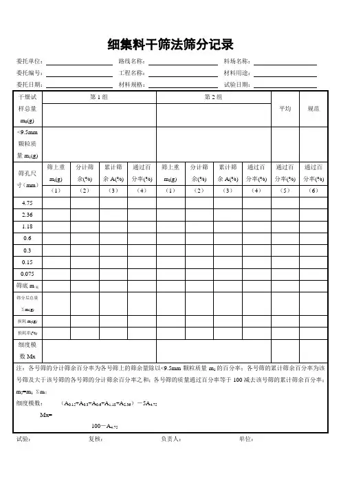 细集料干筛法筛分记录