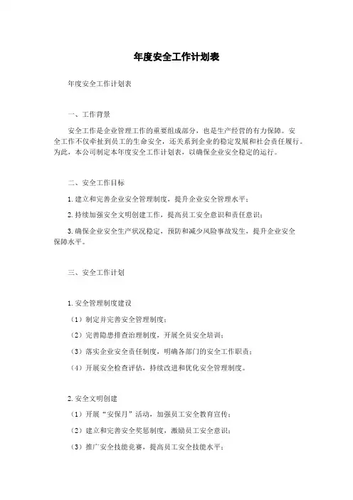 年度安全工作计划表