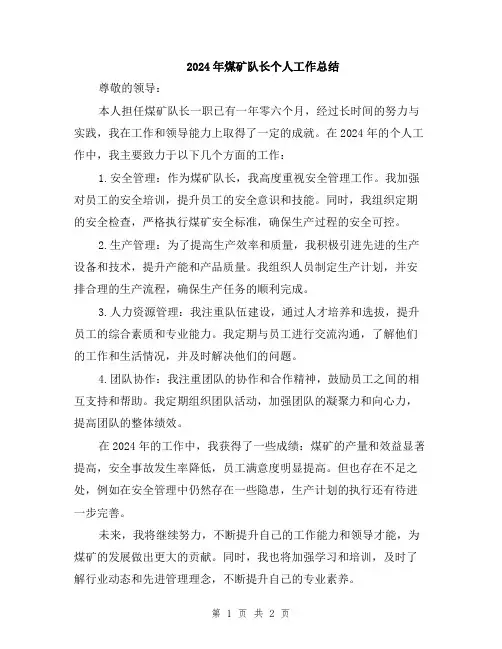2024年煤矿队长个人工作总结