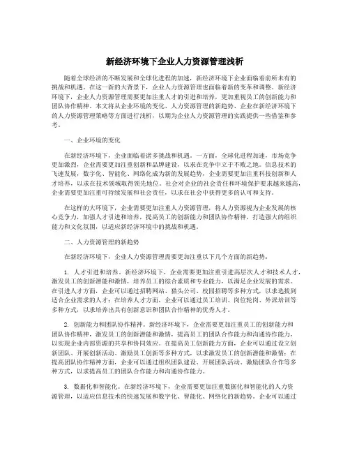 新经济环境下企业人力资源管理浅析