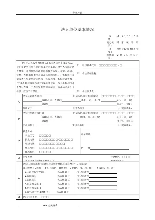 法人单位基本情况表与填表说明和各项明细说明