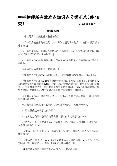 中考物理各章节重难点知识点分类汇总(共18类)