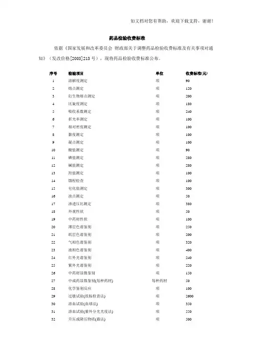 药品检验收费标准