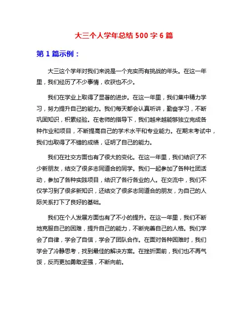 大三个人学年总结500字6篇
