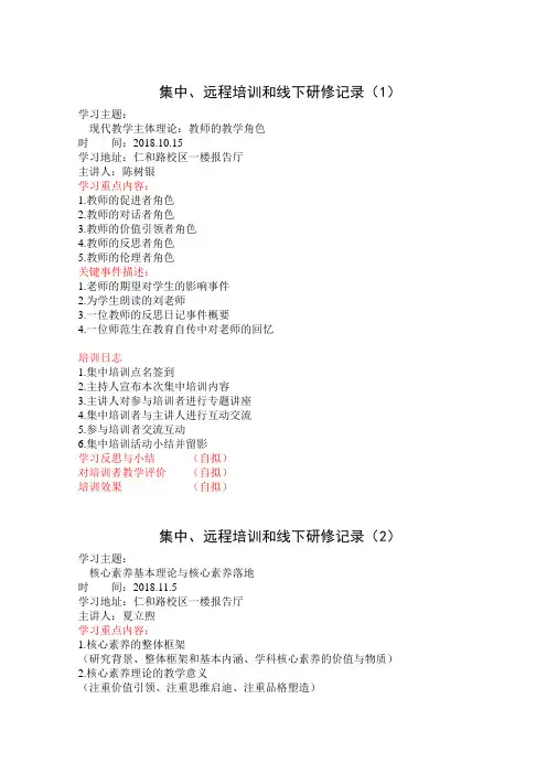 【原创手稿】校本培训记录册--2集中培训训参与录4-15页