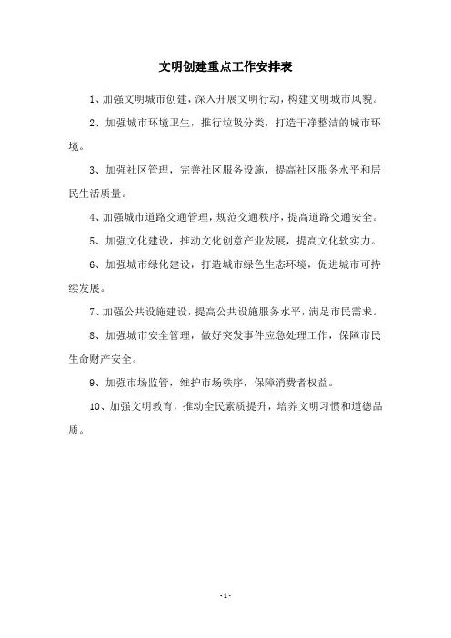 文明创建重点工作安排表