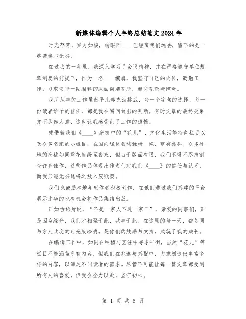 新媒体编辑个人年终总结范文2024年(四篇)