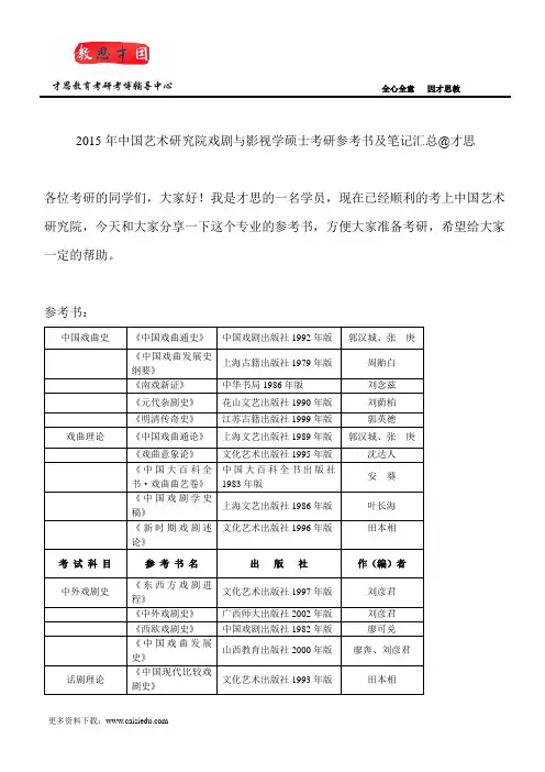 2015年中国艺术研究院戏剧与影视学硕士考研参考书及笔记汇总@才思