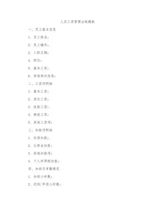 人员工资管理台账模板