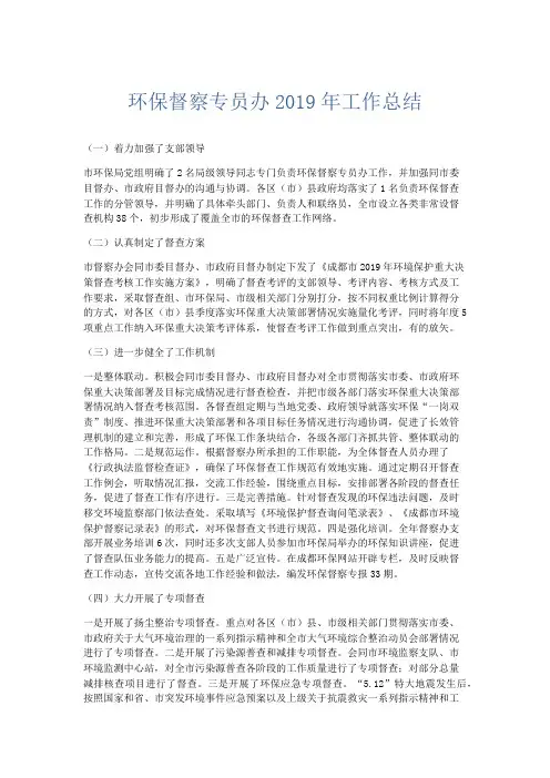 工作总结-环保督察专员办2019年工作总结 精品