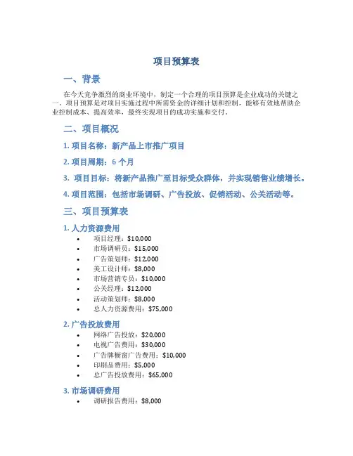 项目预算表