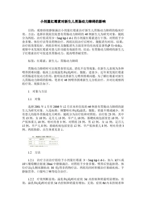 小剂量红霉素对新生儿胃肠动力障碍的影响
