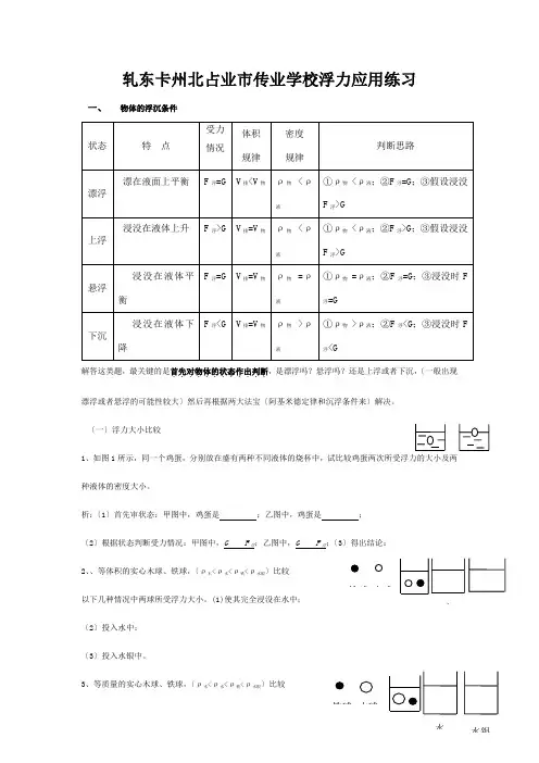 九年级物理 浮力应用练习专题 试题