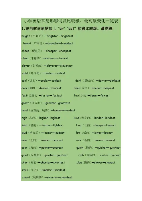 比较级与最高级的变化表