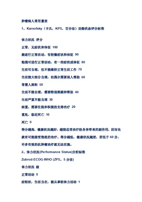 [新版]肿瘤病人常用量表
