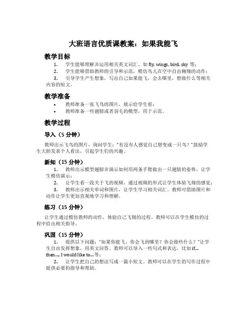 大班语言优质课教案：如果我能飞