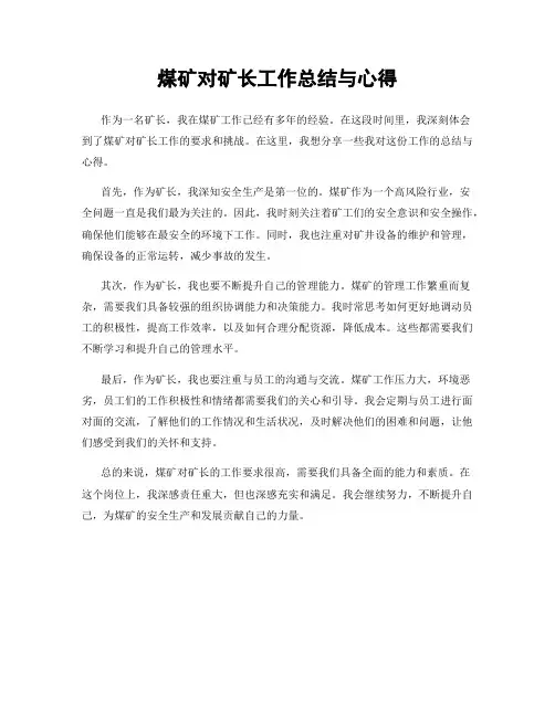 煤矿对矿长工作总结与心得