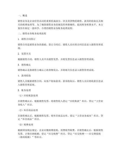 销售业务账务处理方案