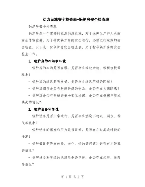 动力设施安全检查表-锅炉房安全检查表