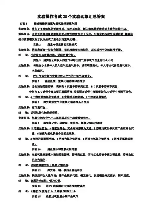 2023年初中实验操作技能模拟考试实验现象结论汇总