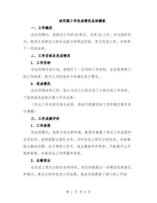 试用期工作完成情况总结模板