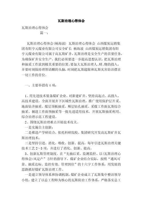 瓦斯治理心得体会