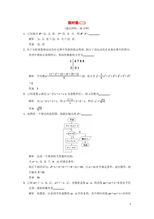 【创新设计】(江苏专用)高考数学二轮专题复习 填空题限时练二 理