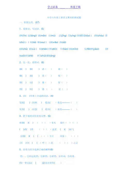 西师版小学六年级语文上册期末试卷
