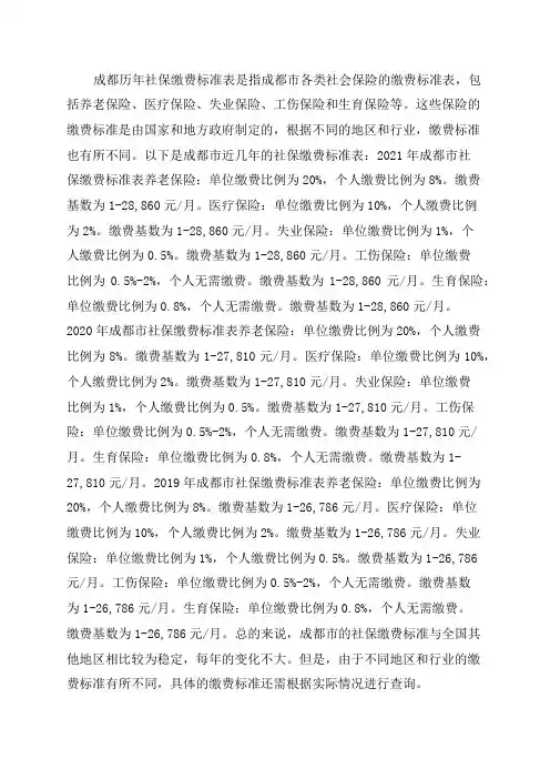 成都历年社保缴费标准表