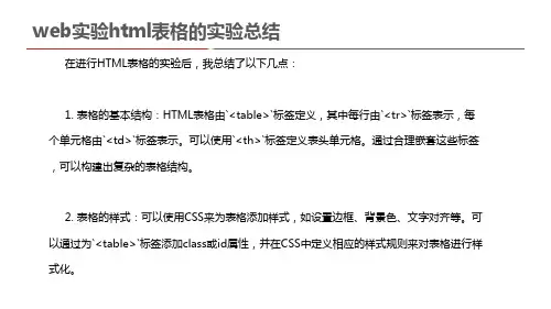 web实验html表格的实验总结