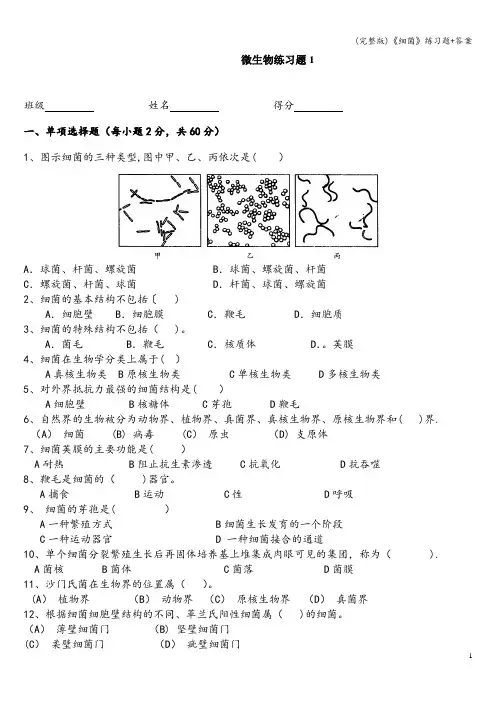 (完整版)《细菌》练习题+答案