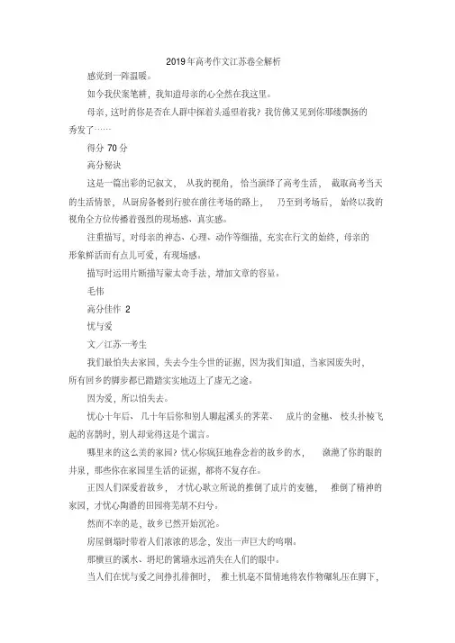 最新-2019年高考作文江苏卷全解析精品