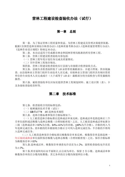 营林工程建设检查验收办法