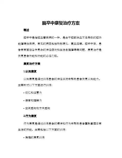 脑卒中康复治疗方案