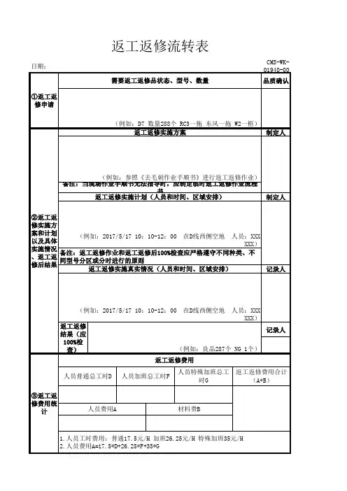 返工返修流转表