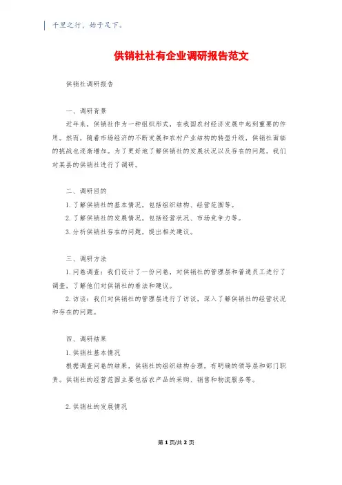 供销社社有企业调研报告范文